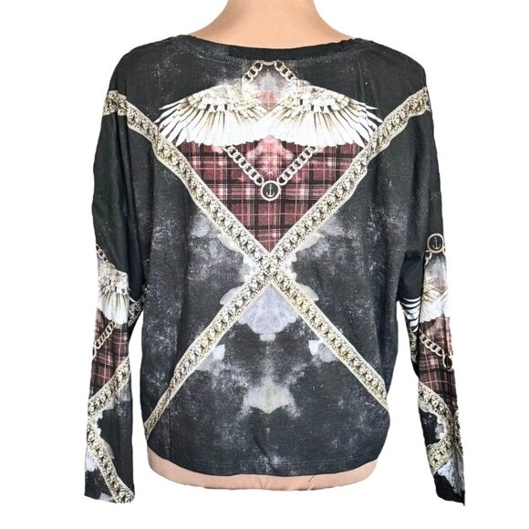 NWOT Religion Printed  Top Sz.L Long Sleeve Scull Star Punk Rock Grunge Biker - Picture 4 of 11